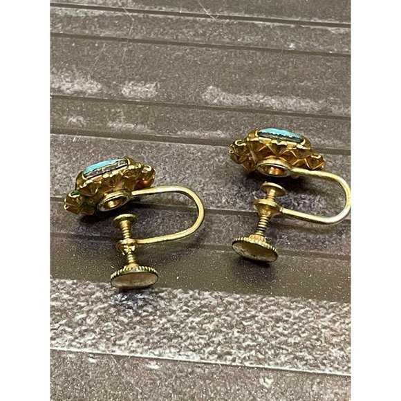 Vintage Antique Guilloche Enamel Rose Rhinestone Screw Back Earring Set - Picture 6 of 10